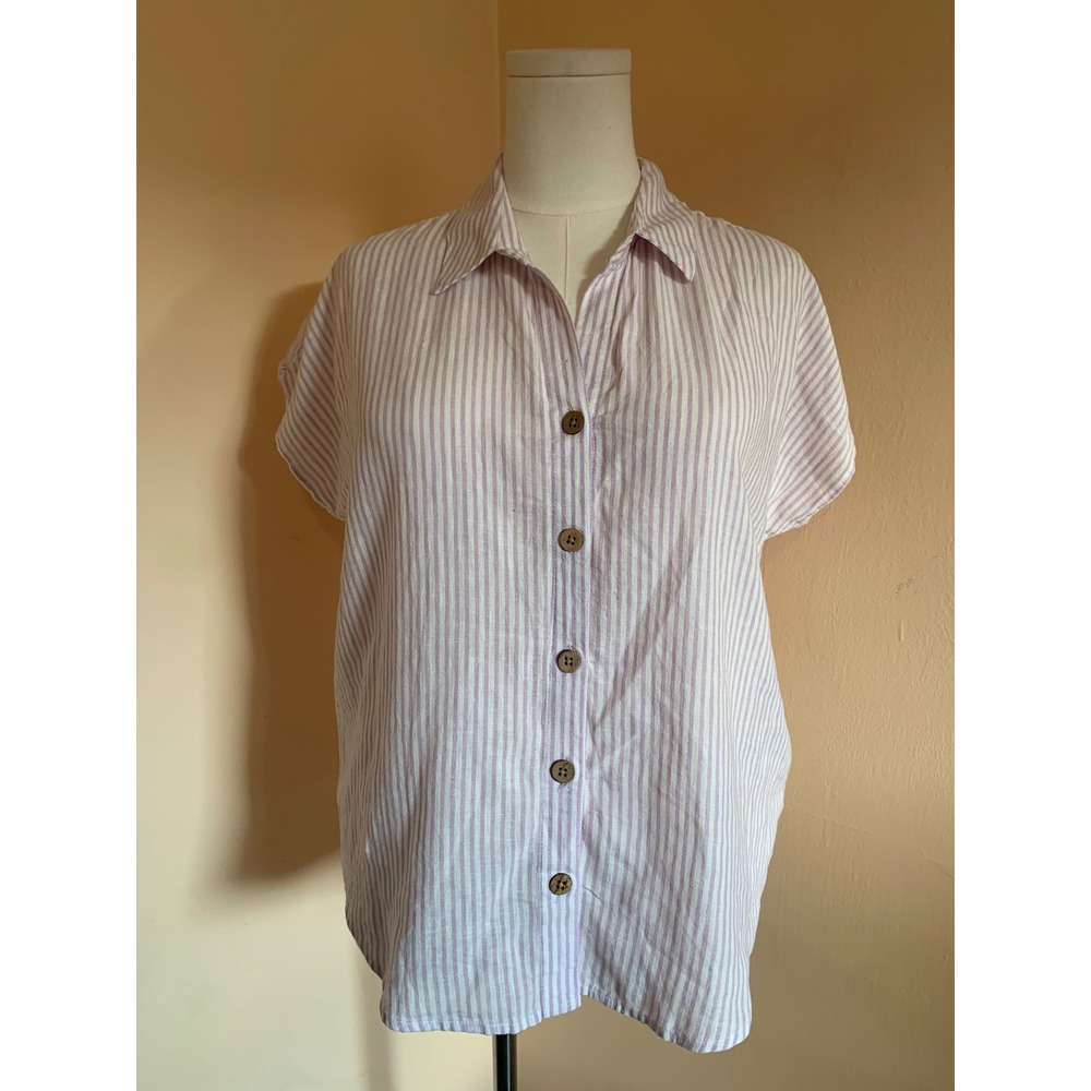 Universal Thread Lavender White Striped Linen Blend Button Down Shirt Size M